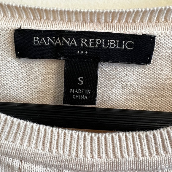 Banana Republic Long Sleeve Crew Neck Cream Knit Sweater Patterned Front Small - Picture 3 of 9